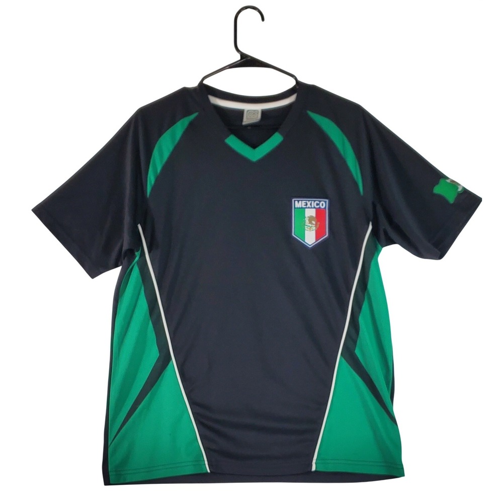 Rhinox Mens Mexico Soccer Jersey Shirt Black Green V-Neck Size Medium M